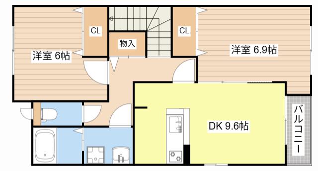 ブライトハウス瀬田A棟(2DK/2階)の間取り写真