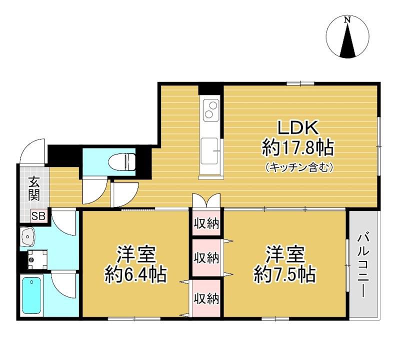 KALAN新町三条(2LDK/3階)の間取り写真