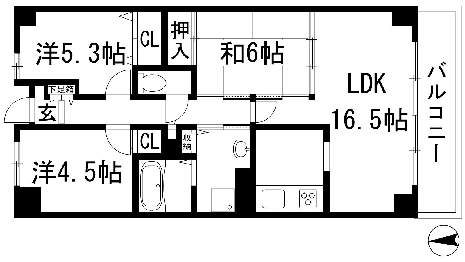 ルネ門戸南棟(3LDK/5階)の間取り写真