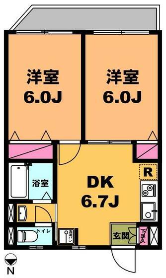 月村マンション22(2DK/4階)の間取り写真