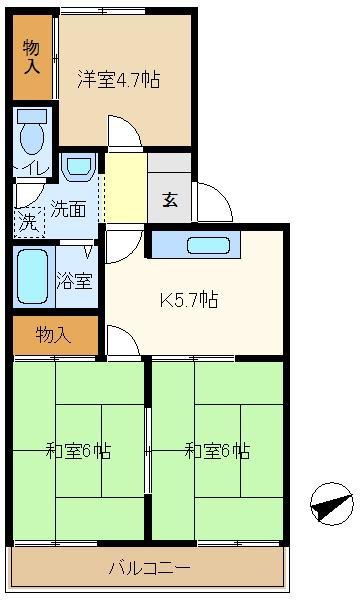 第5押田ハイツ(3DK/2階)の間取り写真