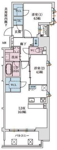 スプランディッド本町グラン(2LDK/8階)の間取り写真