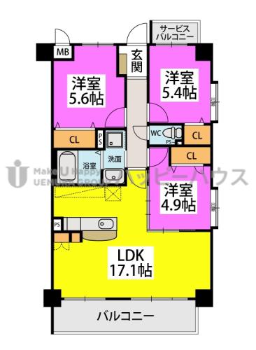 ボヌール メゾン(3LDK/3階)の間取り写真