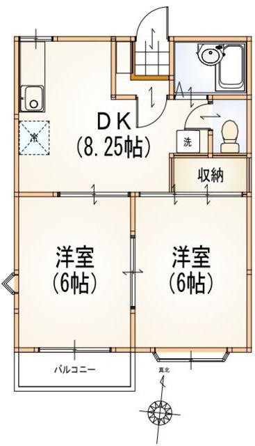 エステート唐木田(2DK/2階)の間取り写真