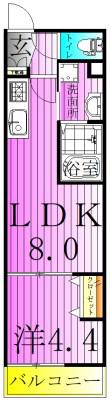 Jブラン竹ノ塚(1LDK/1階)の間取り写真