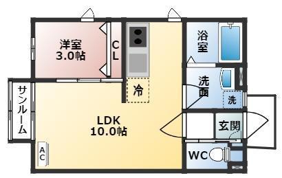 MODERN SQUARE(1LDK/1階)の間取り写真