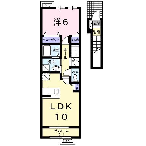 ボンヌ・シャンス(1LDK/2階)の間取り写真