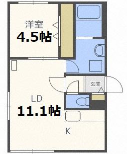 バイラ白石本通(1LDK/4階)の間取り写真