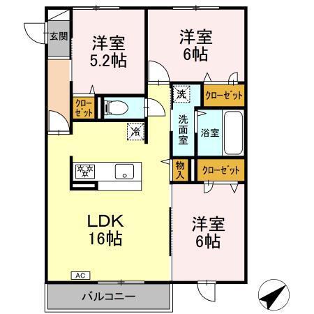 DーROOMベルポート(3LDK/3階)の間取り写真