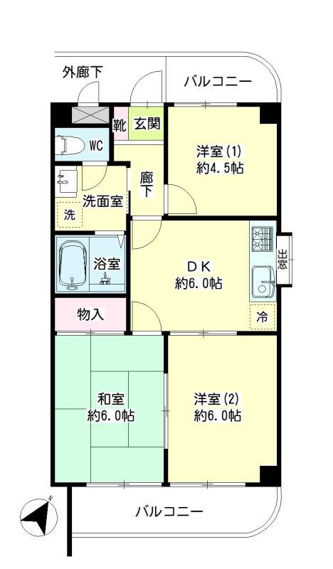 第138新井ビル(3DK/4階)の間取り写真