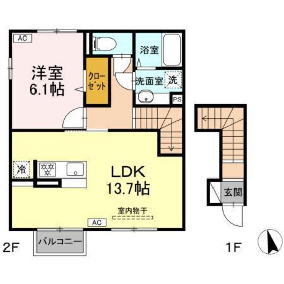 ラピルデ小原田(1LDK/2階)の間取り写真