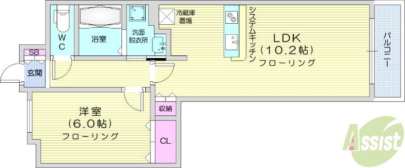 ブリリアンクラス榴岡(1LDK/5階)の間取り写真