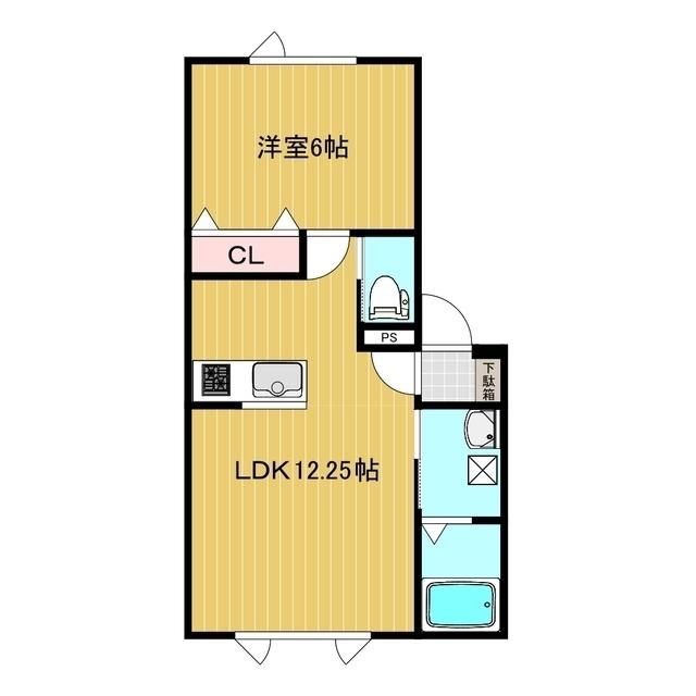 クレイドルB(1LDK/1階)の間取り写真