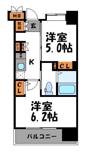 エステムプラザ天神サウスイースト(2K/9階)の間取り写真