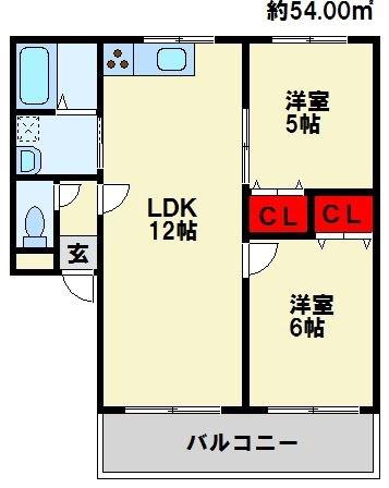 インビレッジ水巻(2LDK/2階)の間取り写真
