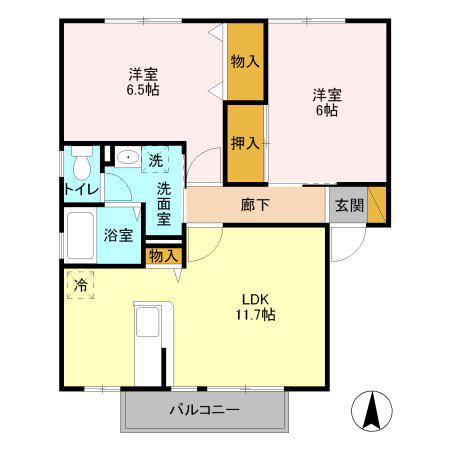 ラフランス和貴 I(2LDK/1階)の間取り写真