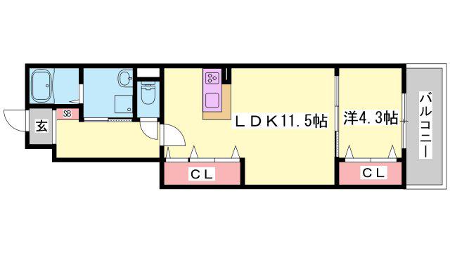カナロア長田(1LDK/1階)の間取り写真