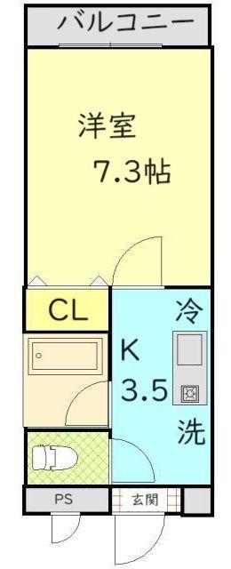 パレスKM(1K/3階)の間取り写真