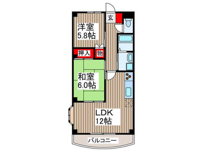 モントレー富士見(2LDK/3階)の間取り写真