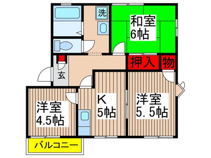ベルビュー江原台(3K/2階)の間取り写真