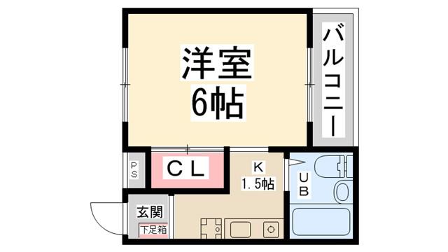 ライフかも(1K/4階)の間取り写真