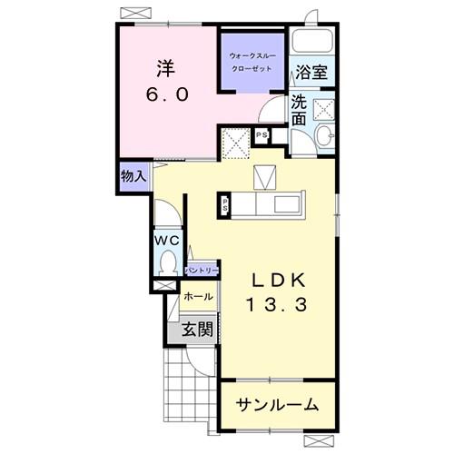 ベル フィオーレ(1LDK/1階)の間取り写真