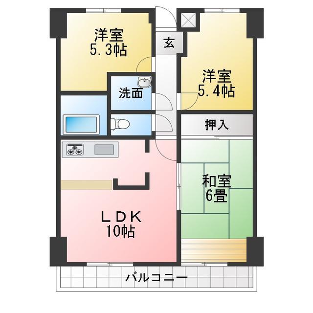 朝日プラザ可児(3LDK/3階)の間取り写真