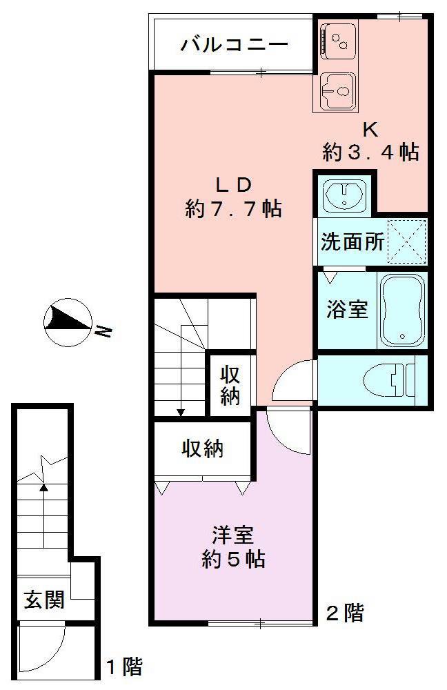 リゾナーレ上近江B棟(1LDK/2階)の間取り写真