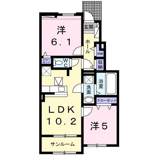 ロータス II(2LDK/1階)の間取り写真