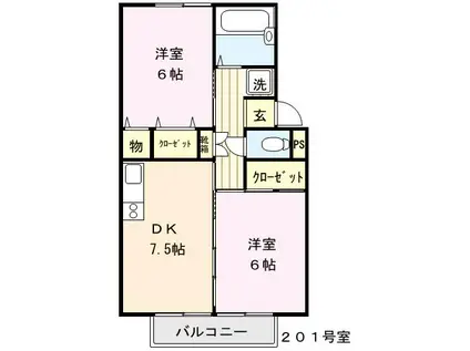 すずみちハイツ(2DK/2階)の間取り写真