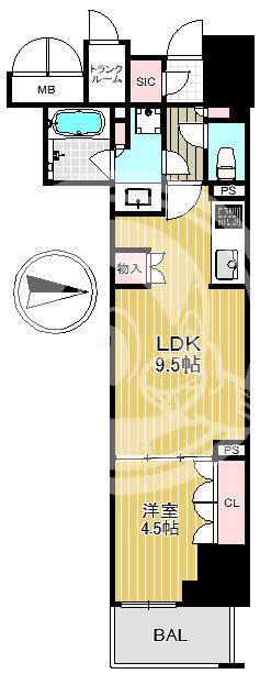 ブランズ大阪松屋町(1LDK/8階)の間取り写真