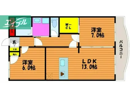 ビーキーパーズ東V号館(2LDK/1階)の間取り写真