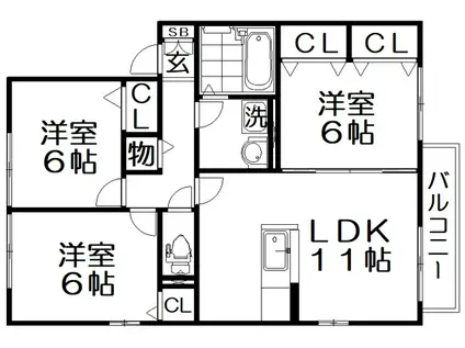 ロイヤル倉治 C棟(3LDK/2階)の間取り写真