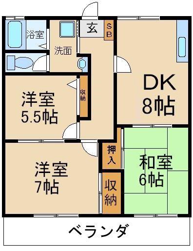 シュテルンハイムB棟(3DK/2階)の間取り写真