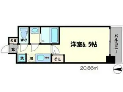 セレニテ谷四(1K/2階)の間取り写真