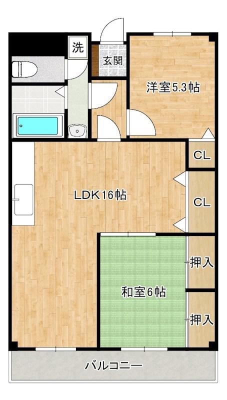 ラディア石田(2LDK/3階)の間取り写真