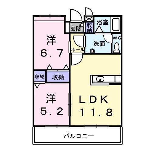 メリー・エンジェル(2LDK/2階)の間取り写真
