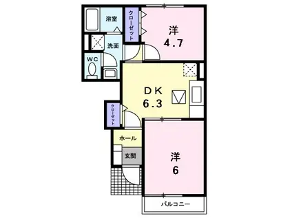 スリーワンスリーヒルズC(2DK/1階)の間取り写真