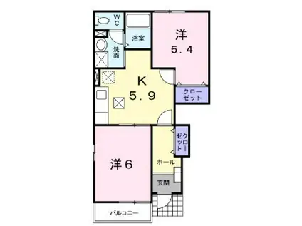 ハートネス80 A(2DK/1階)の間取り写真