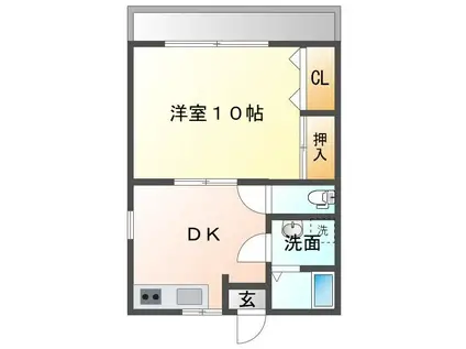 スカイハイツ 2号棟(1DK/2階)の間取り写真