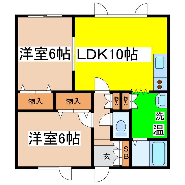 グリーンコート2000 B棟(2LDK/1階)の間取り写真