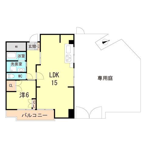 マンション朝霧III号館(1LDK/2階)の間取り写真