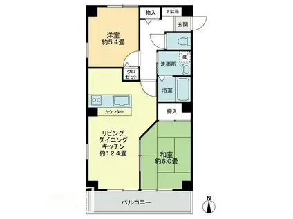 フォブールタウン成合C棟(2LDK/1階)の間取り写真