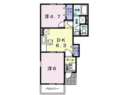 ティーズ・ウィンヒルII(2DK/1階)の間取り写真