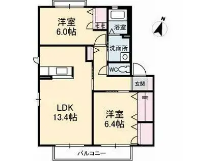 ハーティハイツIII C棟(2LDK/2階)の間取り写真