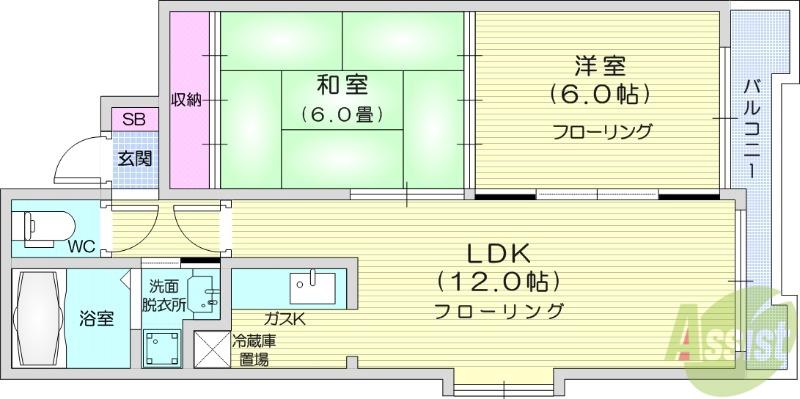 ヴィアーレA・U(2LDK/4階)の間取り写真