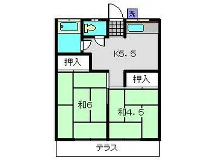 コーポ卯月(2DK/2階)の間取り写真