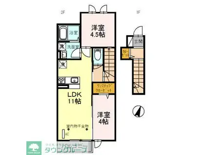 ヴィルヌーヴB棟(2LDK/2階)の間取り写真