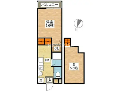 玉園UK(1SDK/2階)の間取り写真