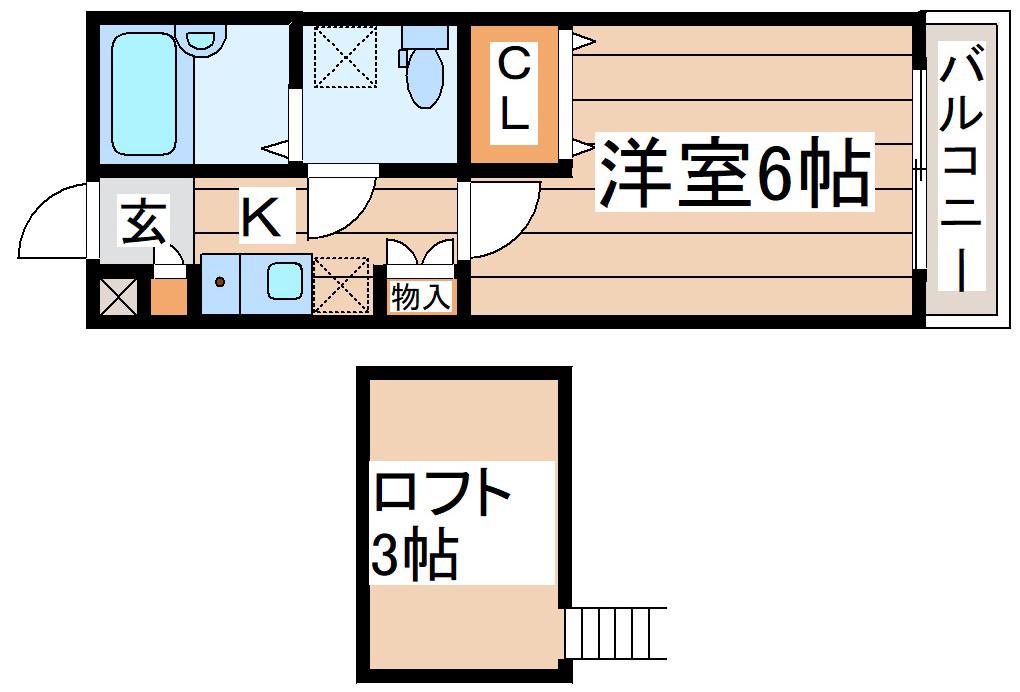 カサデ白萩(1K/2階)の間取り写真